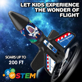 Child pressing the launch button on the Eieymct rocket launcher