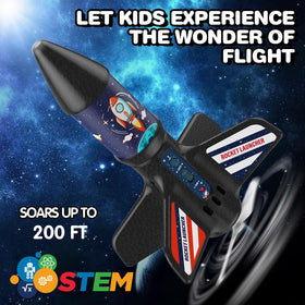 Eieymct Rocket Launcher 100ft flight showcases safe altitude and extended play outdoors.