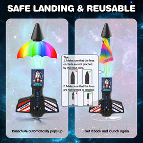 Eieymct Rocket Launcher delayed launch keeps kids at a safe distance before liftoff.