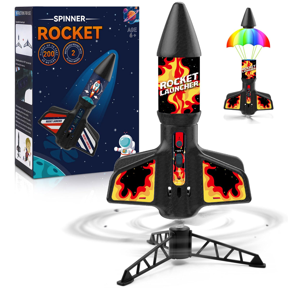 Eieymct rocket launcher for kids with two flight settings for versatile outdoor launches.