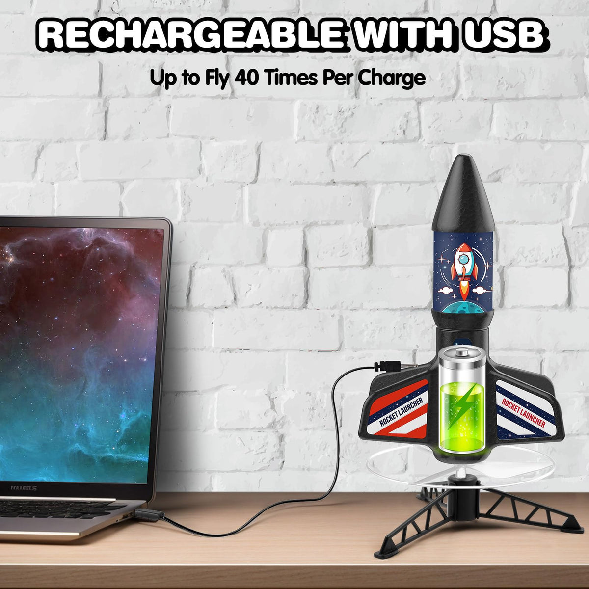 Eieymct Rocket Launcher rechargeable battery enables many launches per charge.