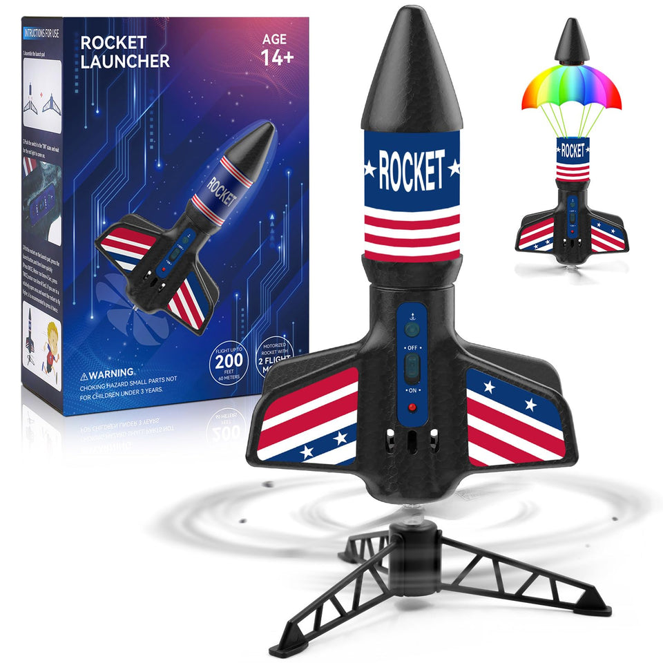 Eieymct Rocket Launcher with star-pattern design ready for outdoor play and lift-off