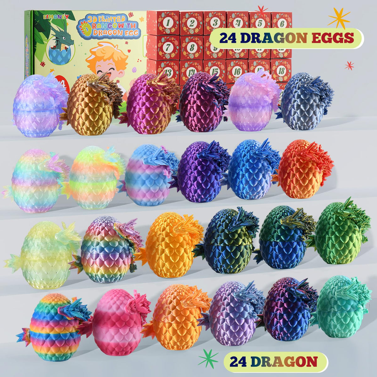 EIMONEY colorful 3D printed dragon eggs with vivid details