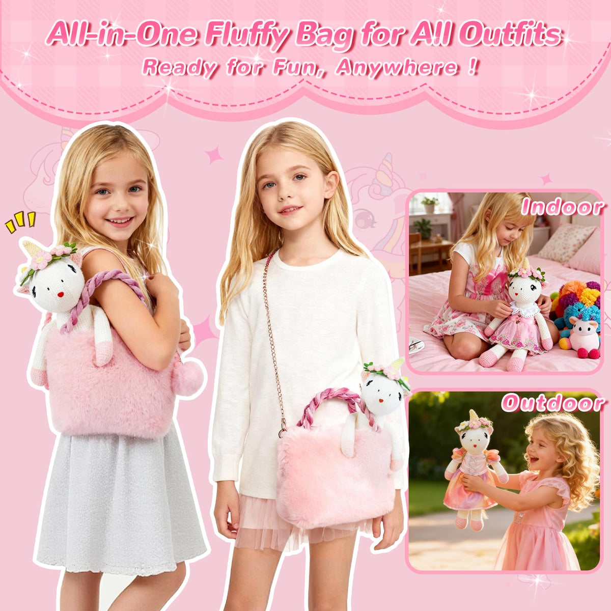 Eiranss Unicorns doll in knit ensemble fosters cozy dress-up moments