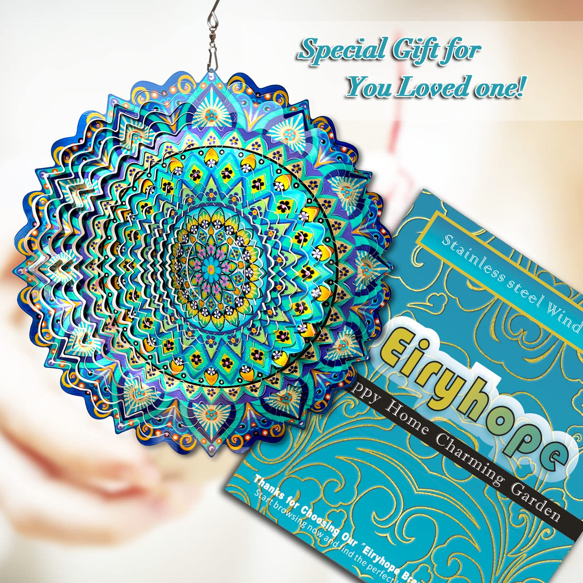 Eiryhope mandala gift wind spinner arrives in an elegant gift box for special occasions.