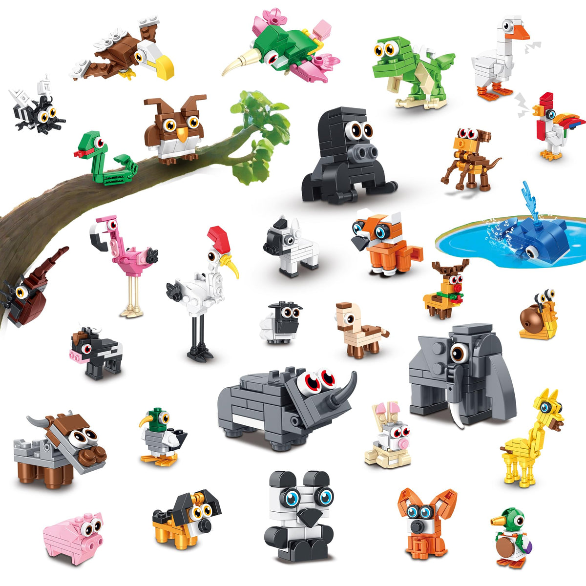 EITOLNR 32-pack animal blocks for imaginative play and storytelling.