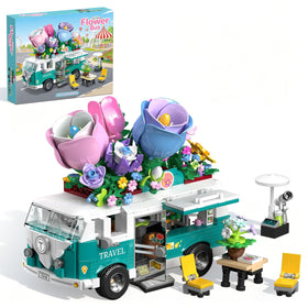 EITOLNR Flower Camper Van assembly shows vibrant blooms for imaginative play.