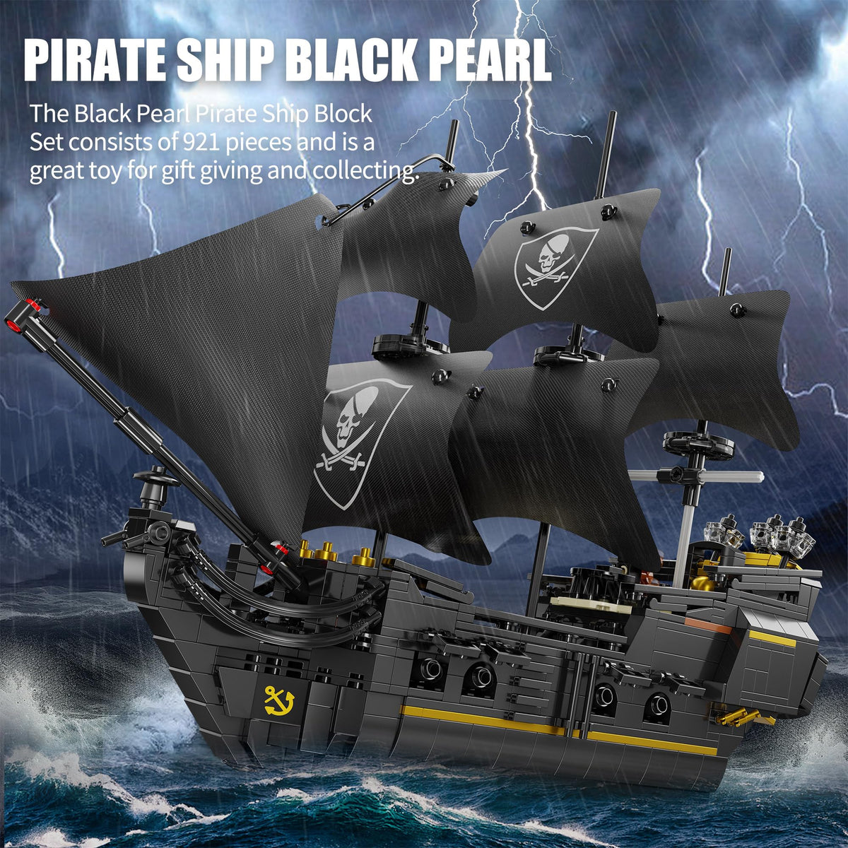 EITOLNR Pirate Ship rotatable rudder, interactive play and display versatility.