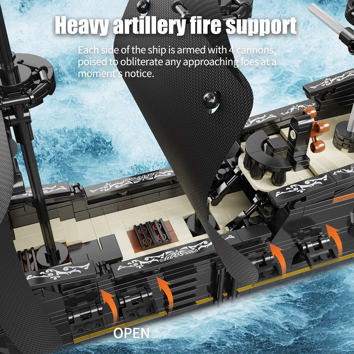 EITOLNR Pirate Ship swivel cannons, engaging interactive features for creativity.
