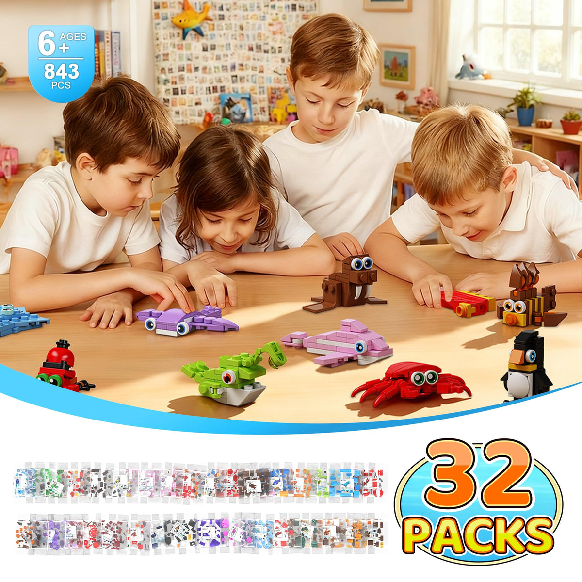 EITOLNR seahorse mini-blocks in bright colors to aid shape recognition.