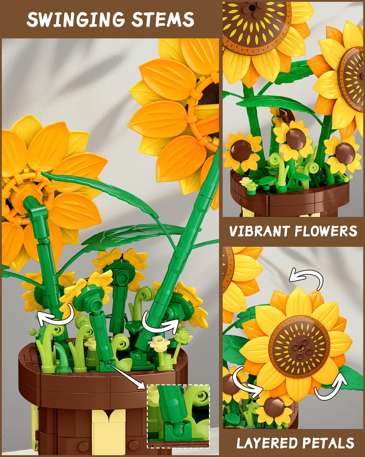 EITOLNR sunflower-building-set sturdy ABS plastic construction
