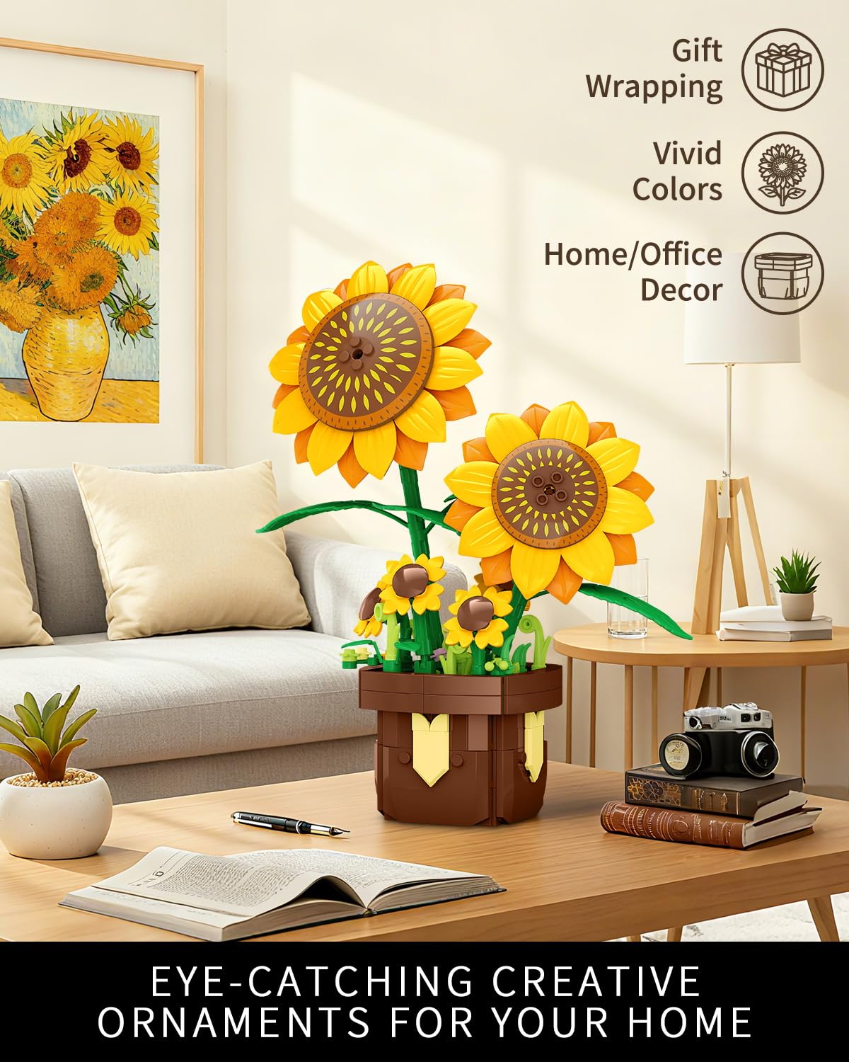EITOLNR finished sunflower centerpiece brightening a dining table
