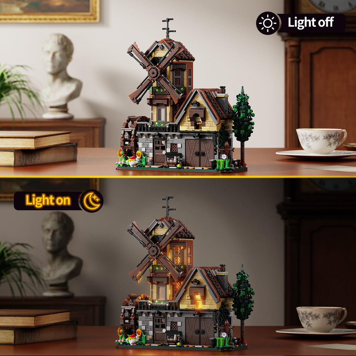 EITOLNR waterwheel by pond adds rustic charm to the model