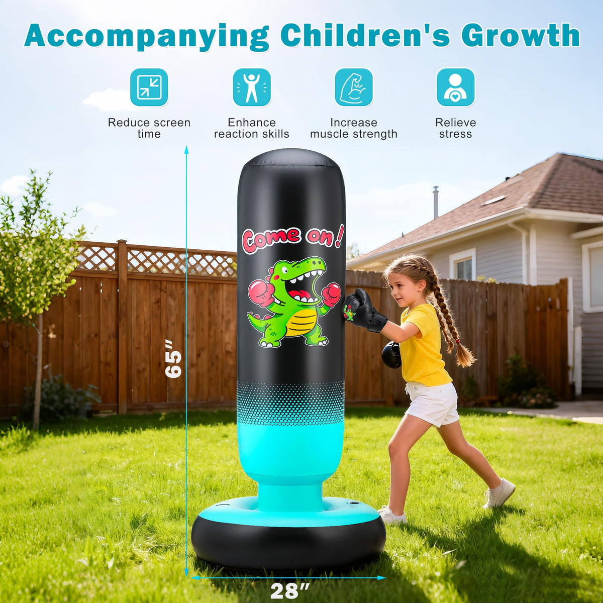 EIVONDA dinosaur punching bag side pattern for dynamic play