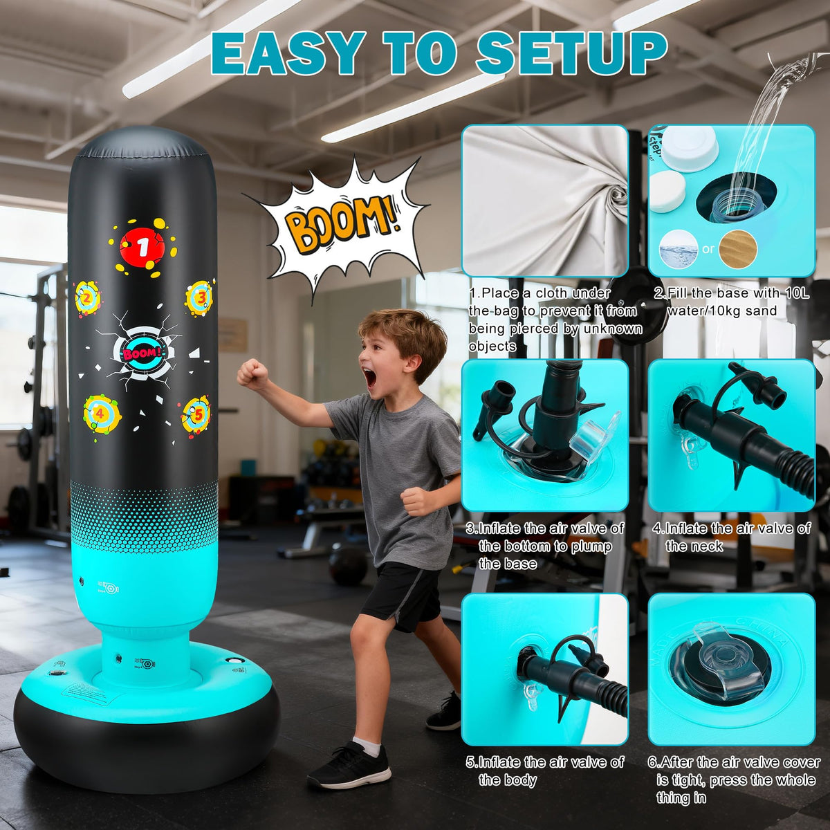 EIVONDA kids practicing aim on punching bag to improve coordination