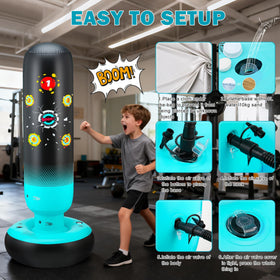 EIVONDA kids practicing aim on punching bag to improve coordination