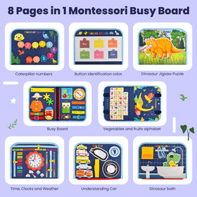 Ejanmilar busy book page with 20+ activities offering diverse early learning opportunities.