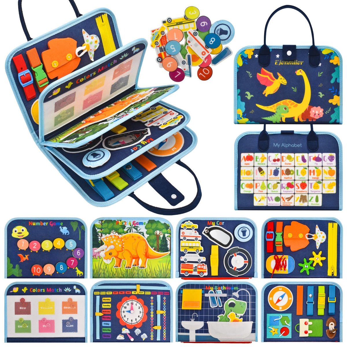 Ejanmilar dinosaur busy book cover invites curious toddlers to start hands-on exploration.