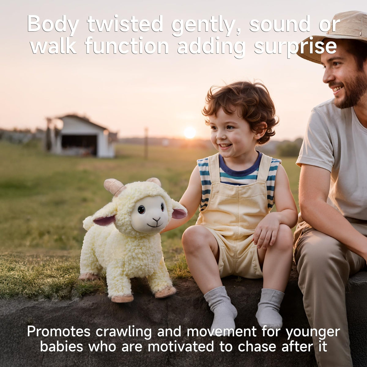 eJog Pup outdoor play with leash-friendly lamb for sunny backyard fun.