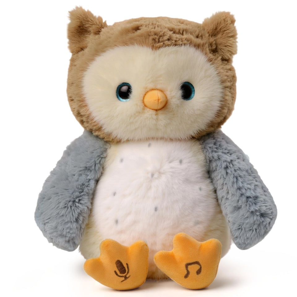 eJog Pup Owl plush face close-up inviting cuddles