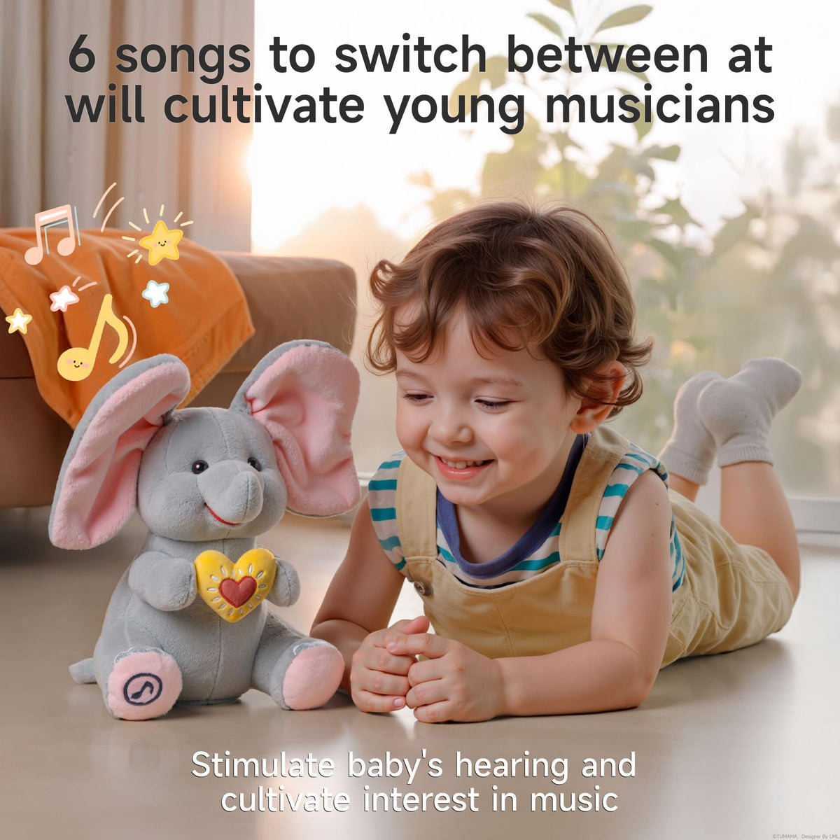 eJog Pup Peek a Boo Elephant Toy baby-holding moment encourages cuddly bonding