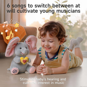 eJog Pup Peek a Boo Elephant Toy baby-holding moment encourages cuddly bonding