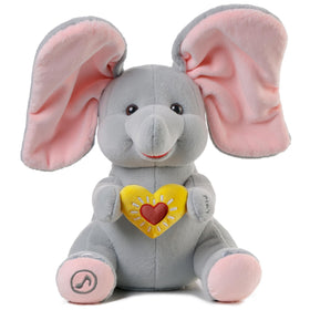eJog Pup Peek a Boo Elephant Toy front view shows interactive singing for babies
