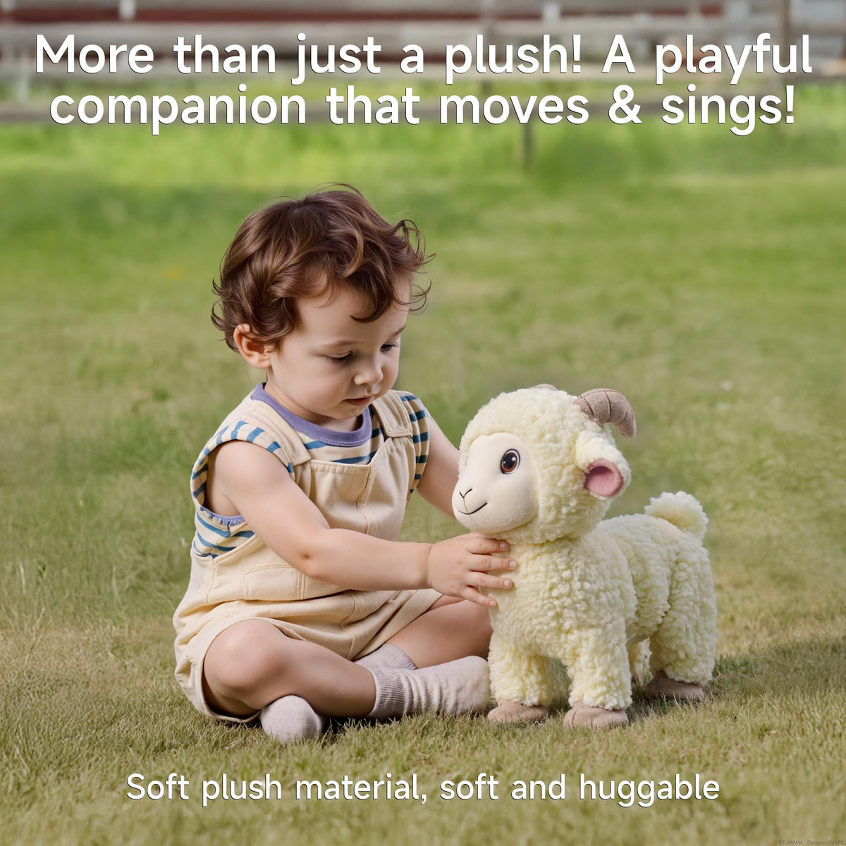 eJog Pup soft plush sheep provides cuddly, skin-friendly hugs.
