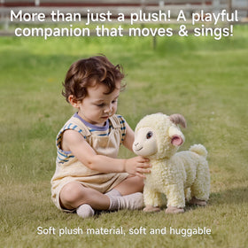 eJog Pup soft plush sheep provides cuddly, skin-friendly hugs.