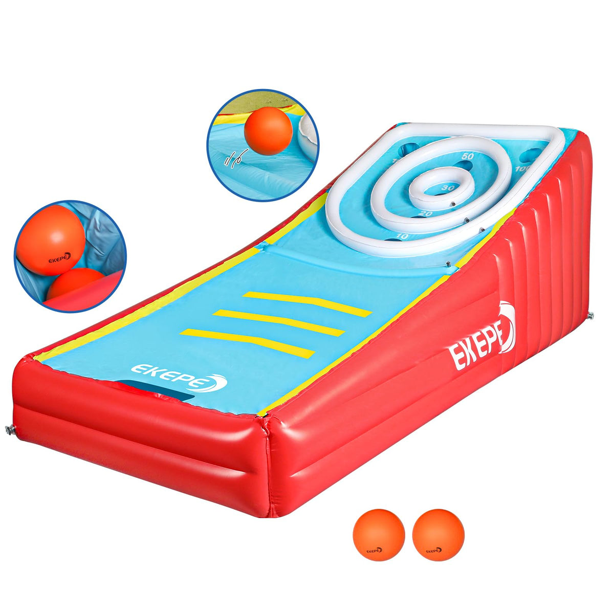 EKEPE inflatable score ball game front view with bright colors for easy backyard visibility