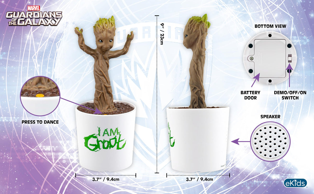 ekids Baby Groot stands 8 inches tall in a compact pot, ready for display.