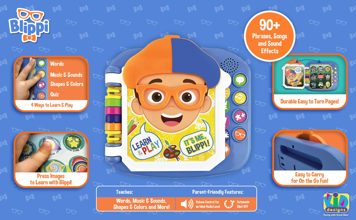 eKids Blippi Book words mode supports vocabulary building.