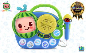 Built-in microphone invites kids to sing with the Cocomelon boombox