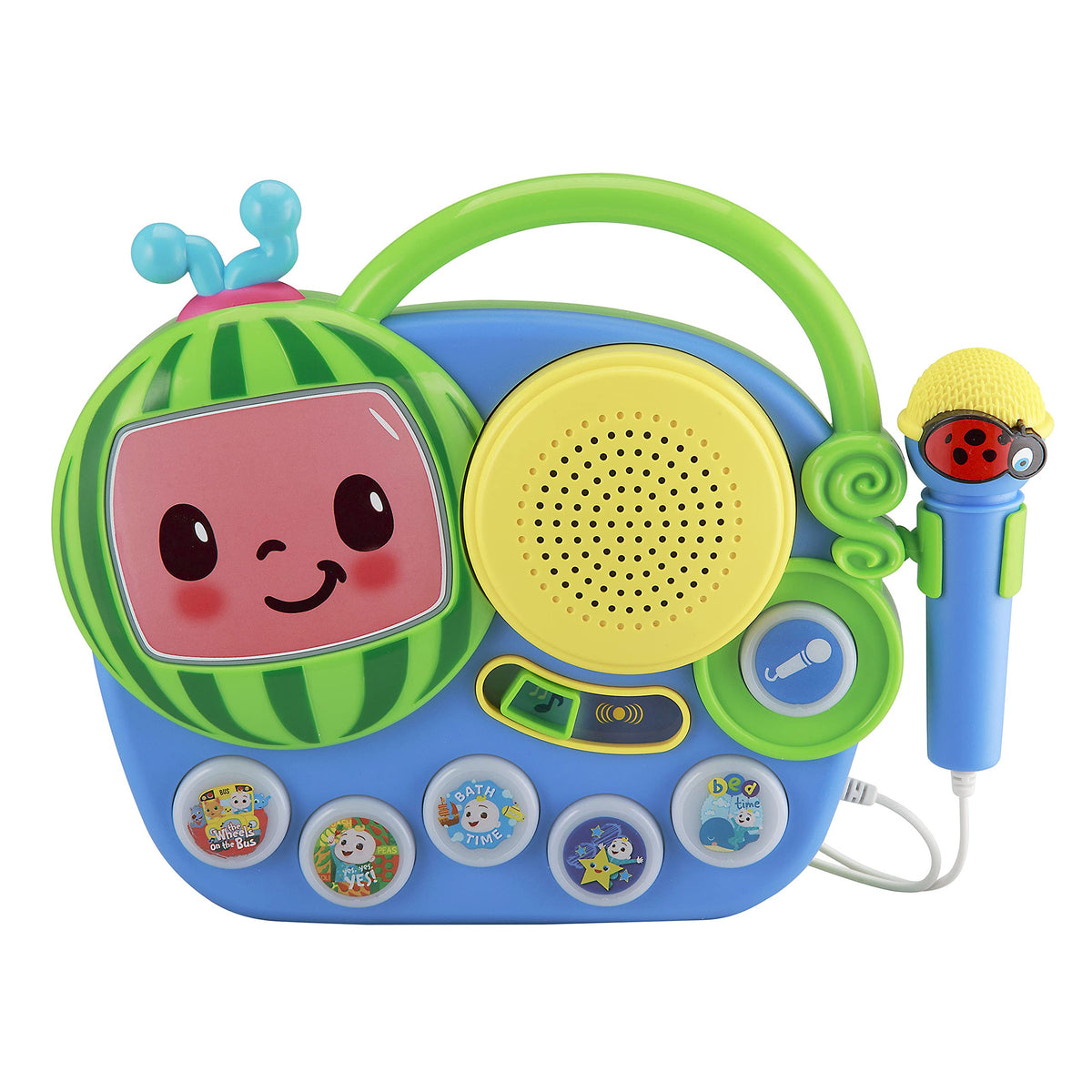 eKids Cocomelon boombox sings Wheels on the Bus for toddler singalong
