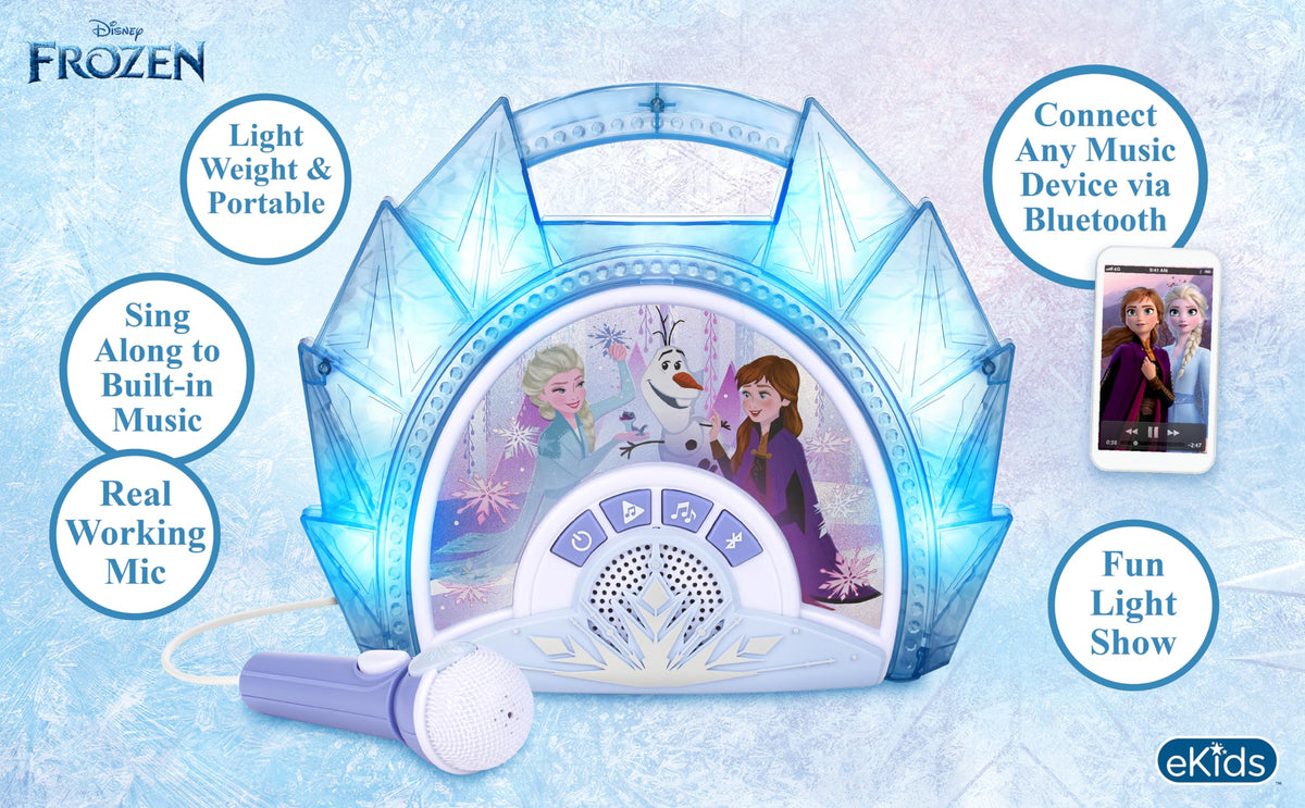 ekids Disney Frozen graphics karaoke speaker with colorful design