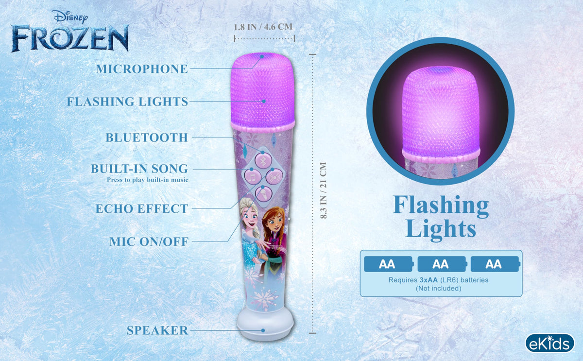ekids Frozen light show microphone providing colorful visuals during performances