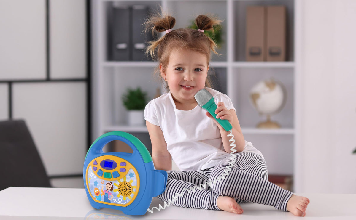 eKids Ms Rachel karaoke controls, kid-friendly layout for easy use.