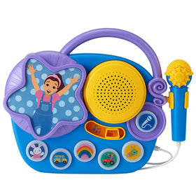 eKids Ms Rachel karaoke microphone with lights, ideal for kids' performances.