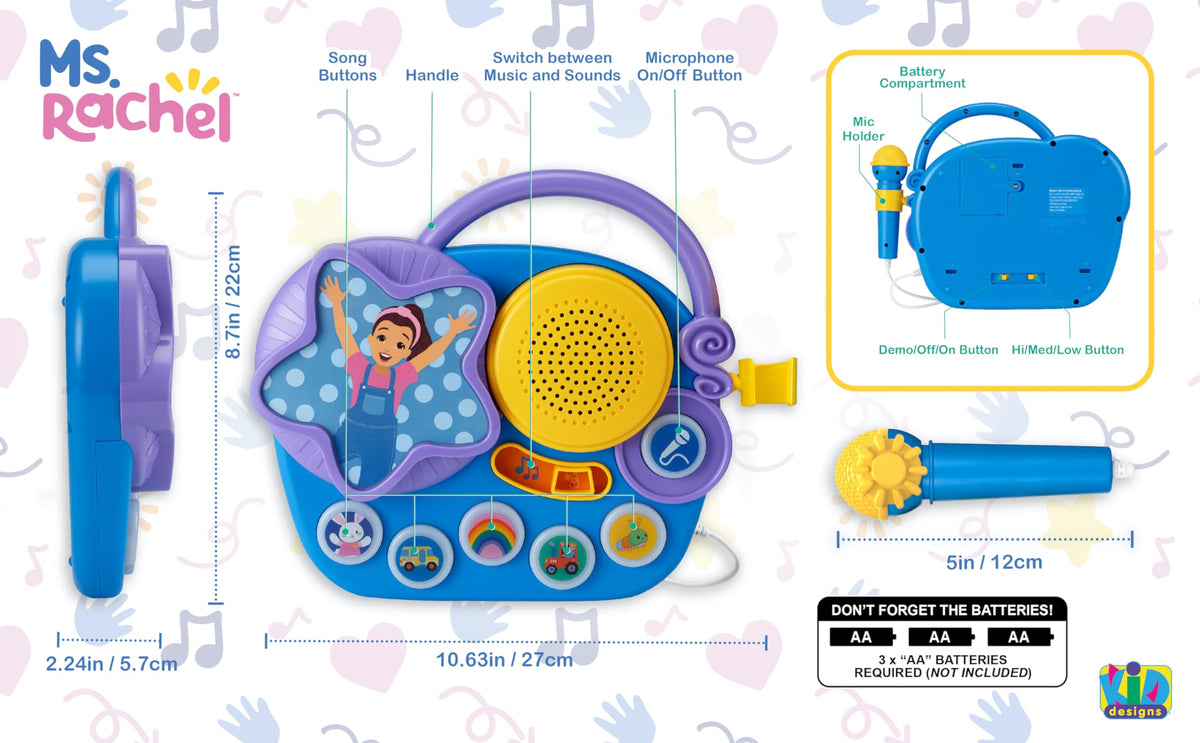 eKids Ms Rachel kid-friendly controls for simple, safe play and learning.