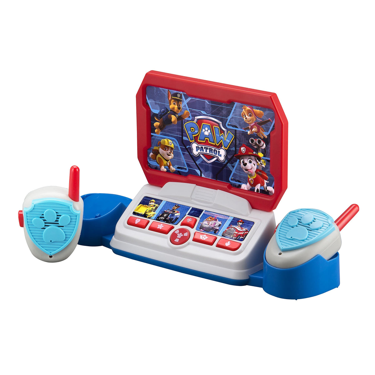 ekids Paw Patrol graphics decorate the radios for kid-friendly style.