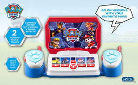 ekids Paw Patrol walkie talkie mission mode button enabling quick adventure triggers for kids.