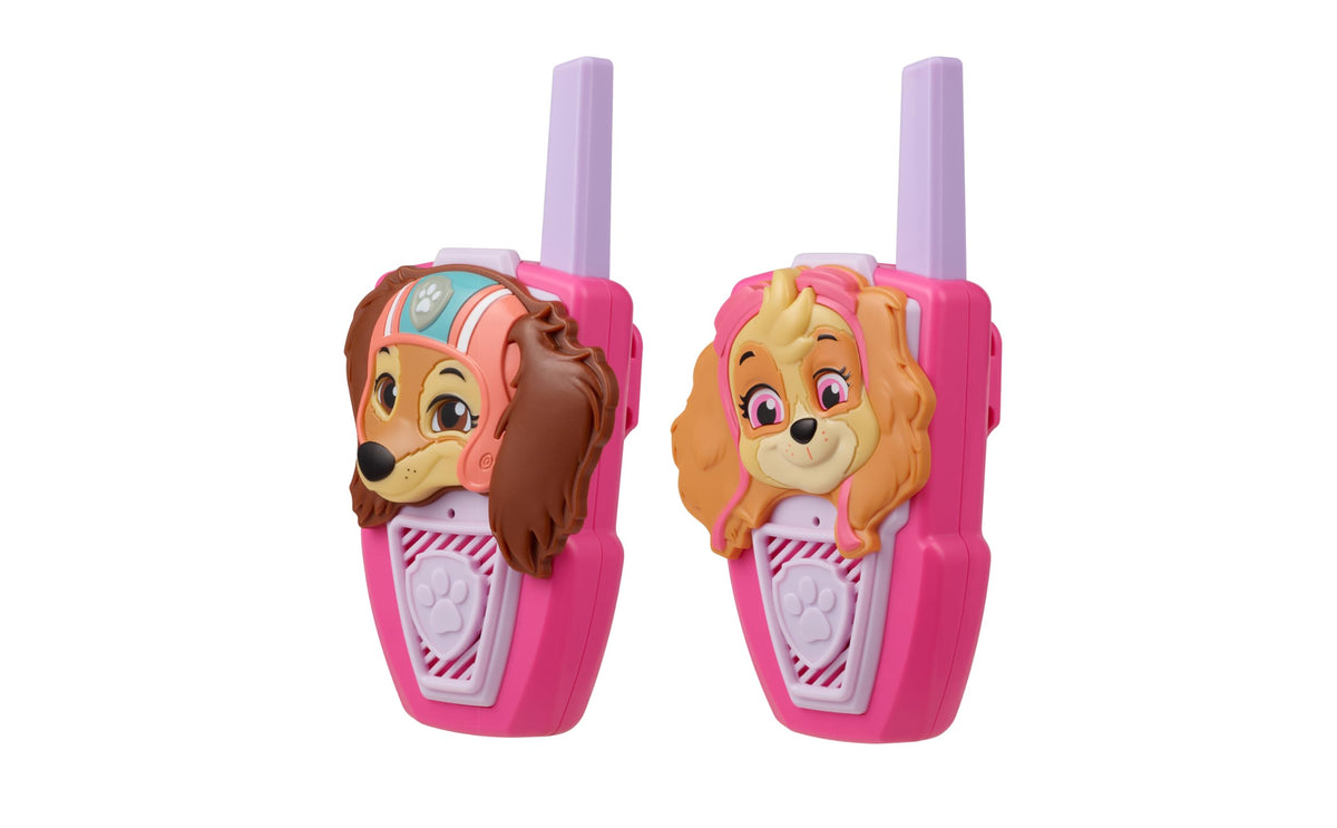 ekids Paw Patrol walkie talkie range illustration emphasizes up to 500 feet