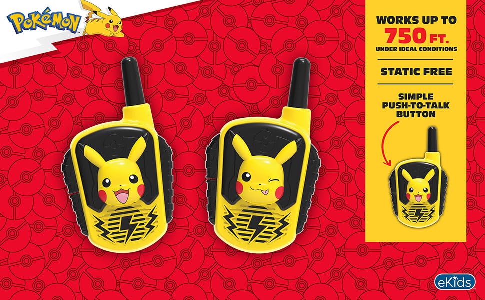 eKids Pokemon Walkie Talkies Pikachu back view for easy grip.