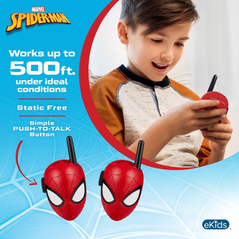 ekids Spiderman walkie talkie back view showing durable construction