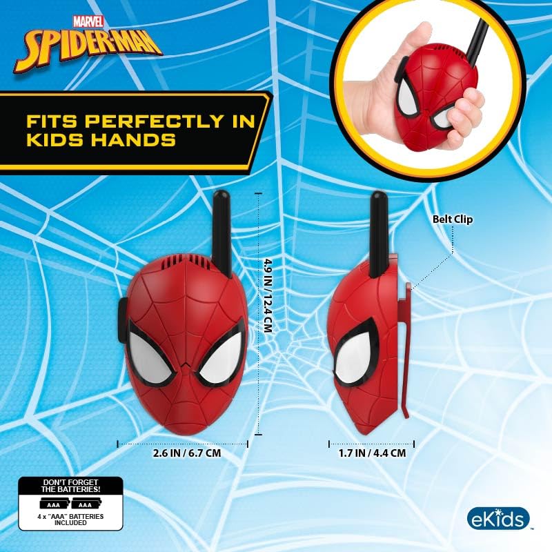 ekids Spiderman walkie talkie outdoors in action during playtime
