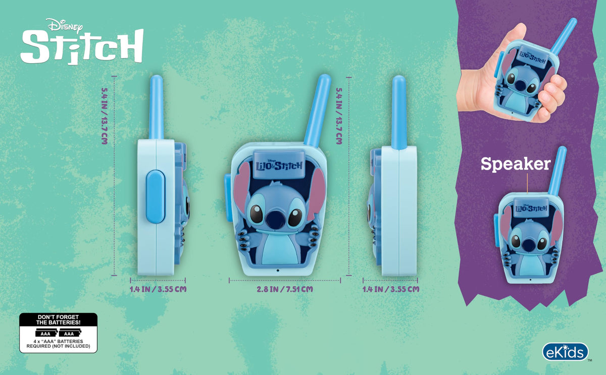 ekids Stitch walkie talkie in a child hand during playtime