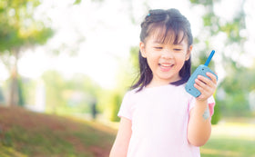ekids Stitch walkie talkie side buttons close-up highlighting simple controls