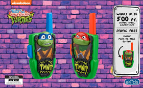 eKids TMNT walkie side view highlights sturdy, lightweight build for outdoor play.