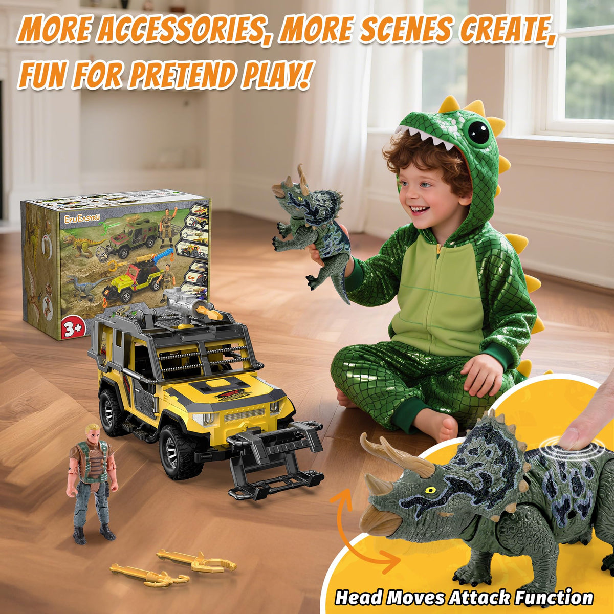 EKU Toy truck delivers 10 realistic sounds for engaging scenes.