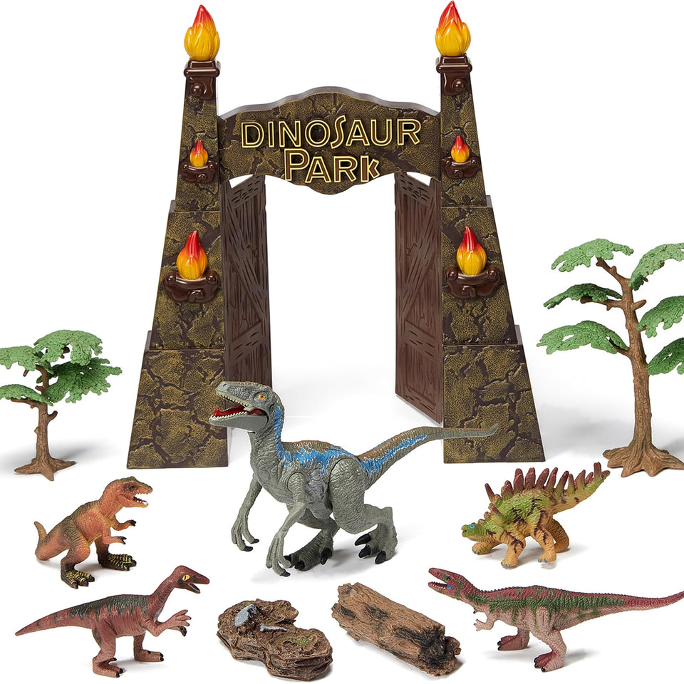EKU EASYKU dinosaur park gate shows a realistic centerpiece for imaginative adventures